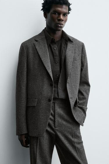 Zara LIMITED EDITION WOOL TEXTURED SUIT - Duck green