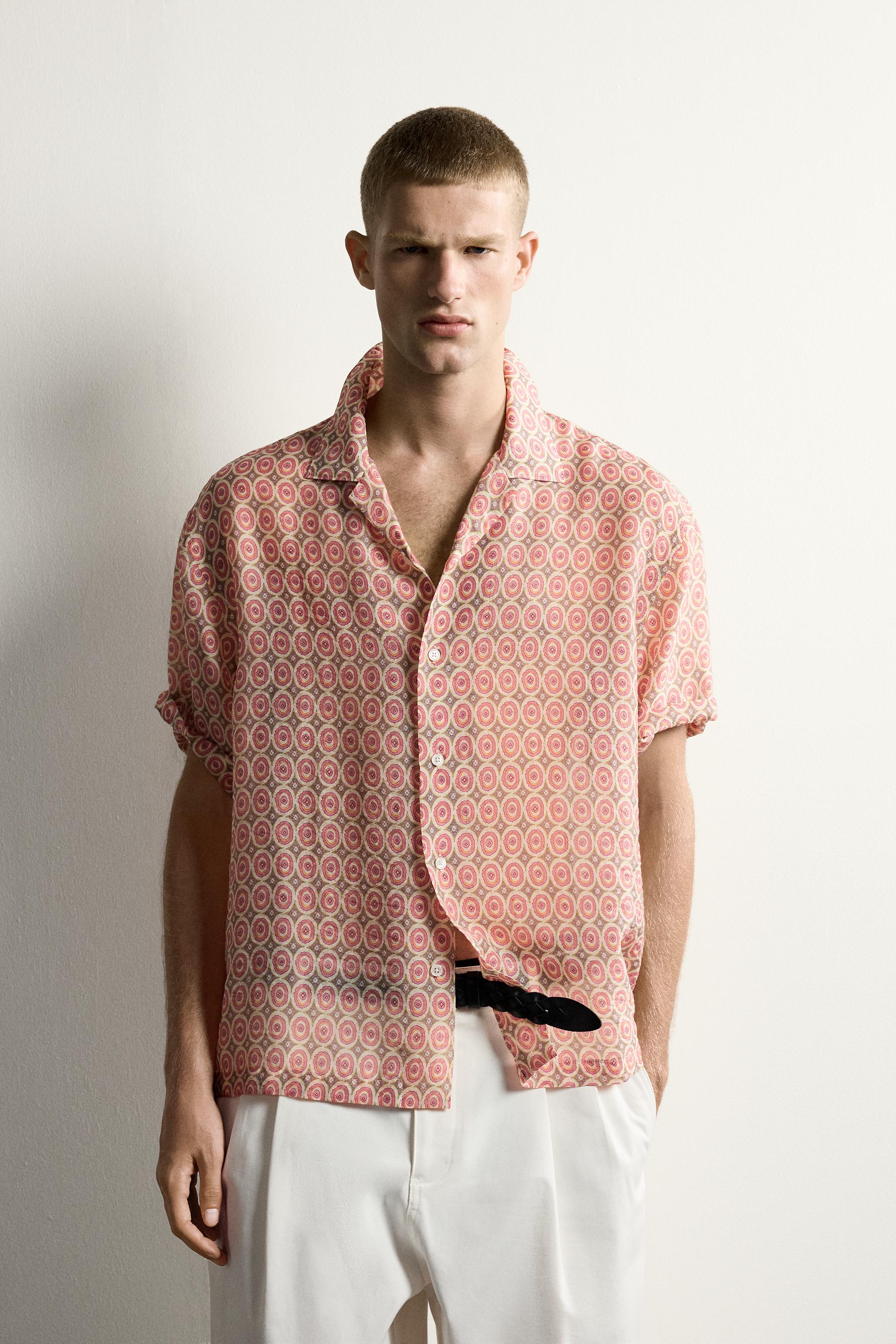 GEOMETRIC PRINT FLOWY SHIRT — Light pink