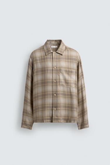 CHECK SHIRT WITH POCKET - Grey / Tan by Zara