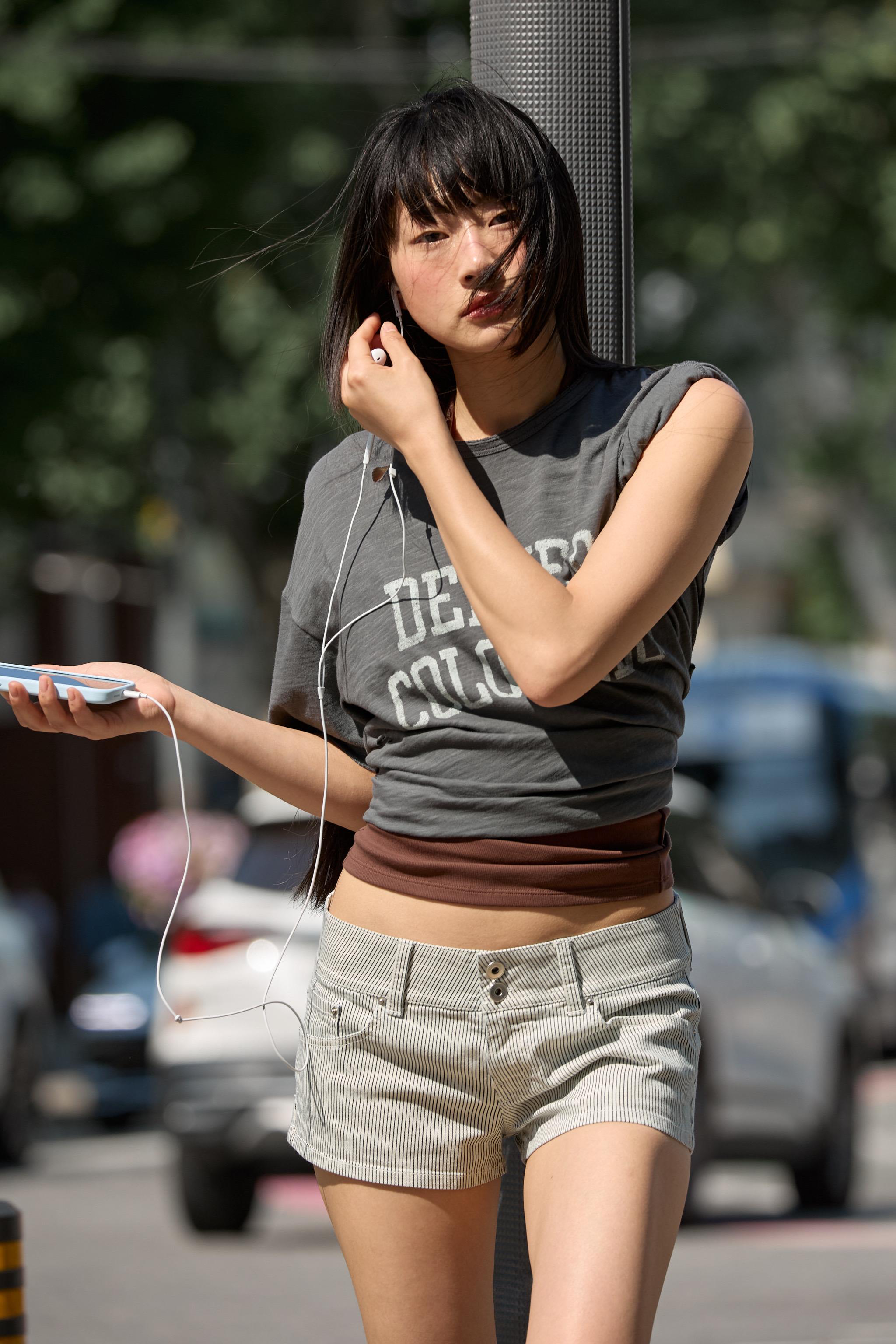 PINSTRIPE MINI SHORTS — Striped
