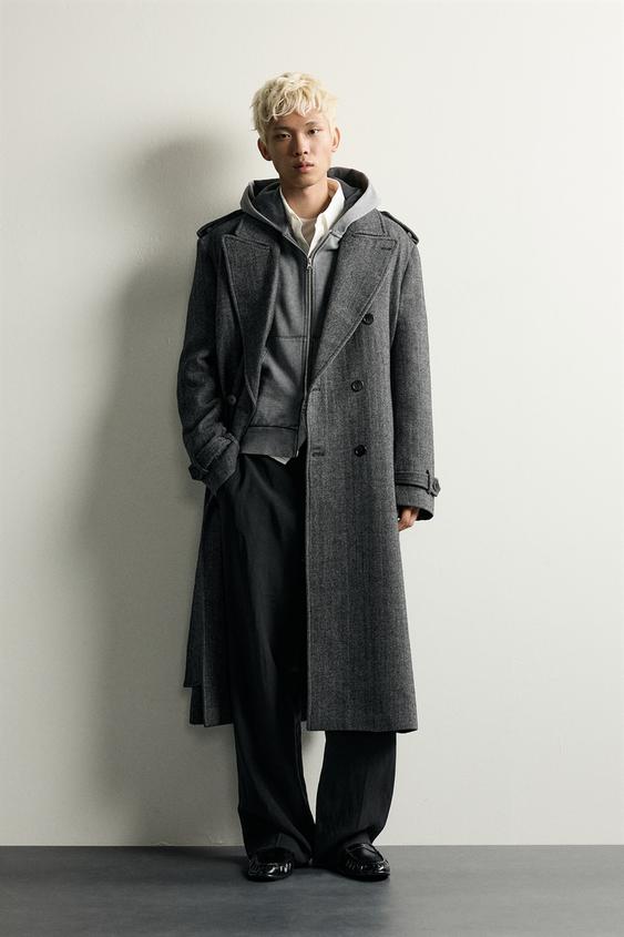 WOOL BLEND DOUBLE-BREASTED BELTED COAT - Grey de Zara - Imagen 0