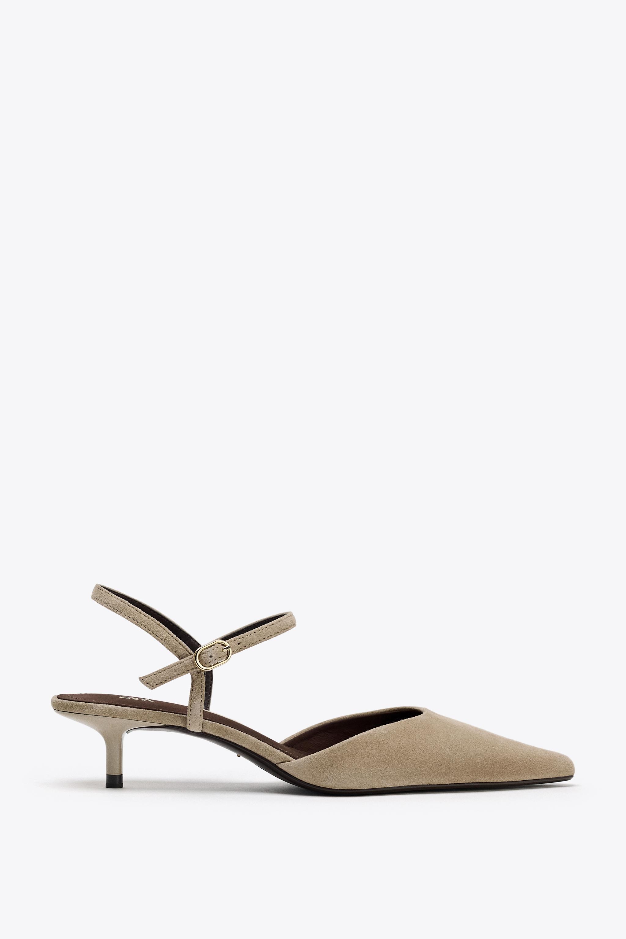 ZARA｜キトンヒール パンプス オープンバック グレー 結び キトンヒール スリングバック シューズ - カーキ | ZARA Japan