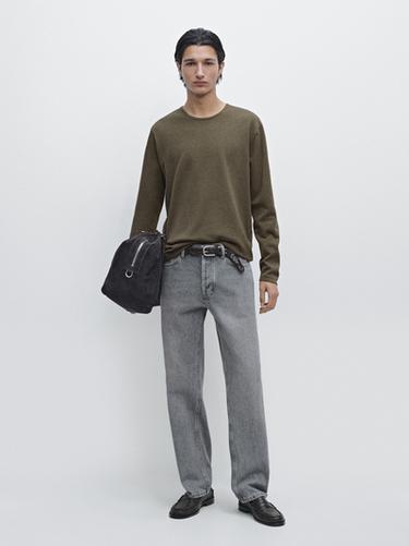 Zara Cotton knit crew neck sweater - Mid-green