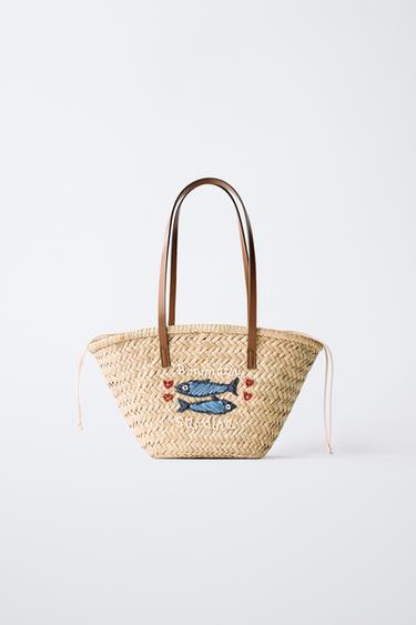 SHOPPER RAFIA PECES - Blanco Crudo de Zara
