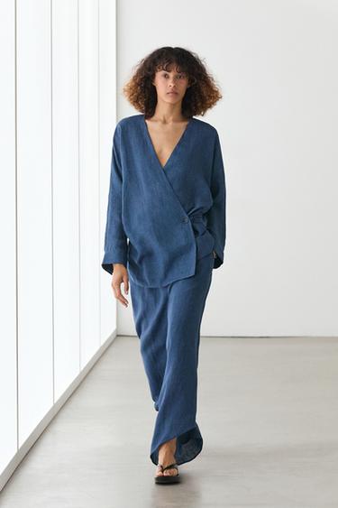Zara Total look linen trousers - Blue