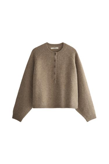 CASHMERE BUTTON SWEATER - Brown / Taupe by Zara