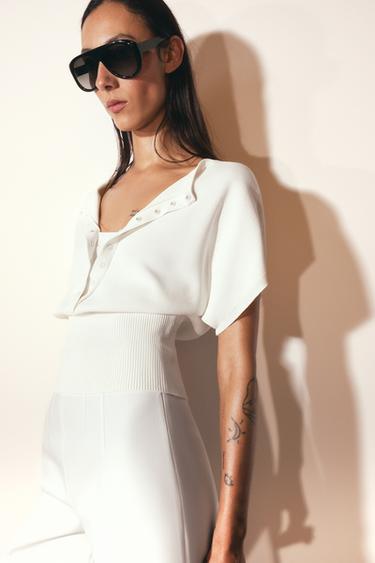 JERSEY PUNTO MANGA CORTA - Beige de Zara