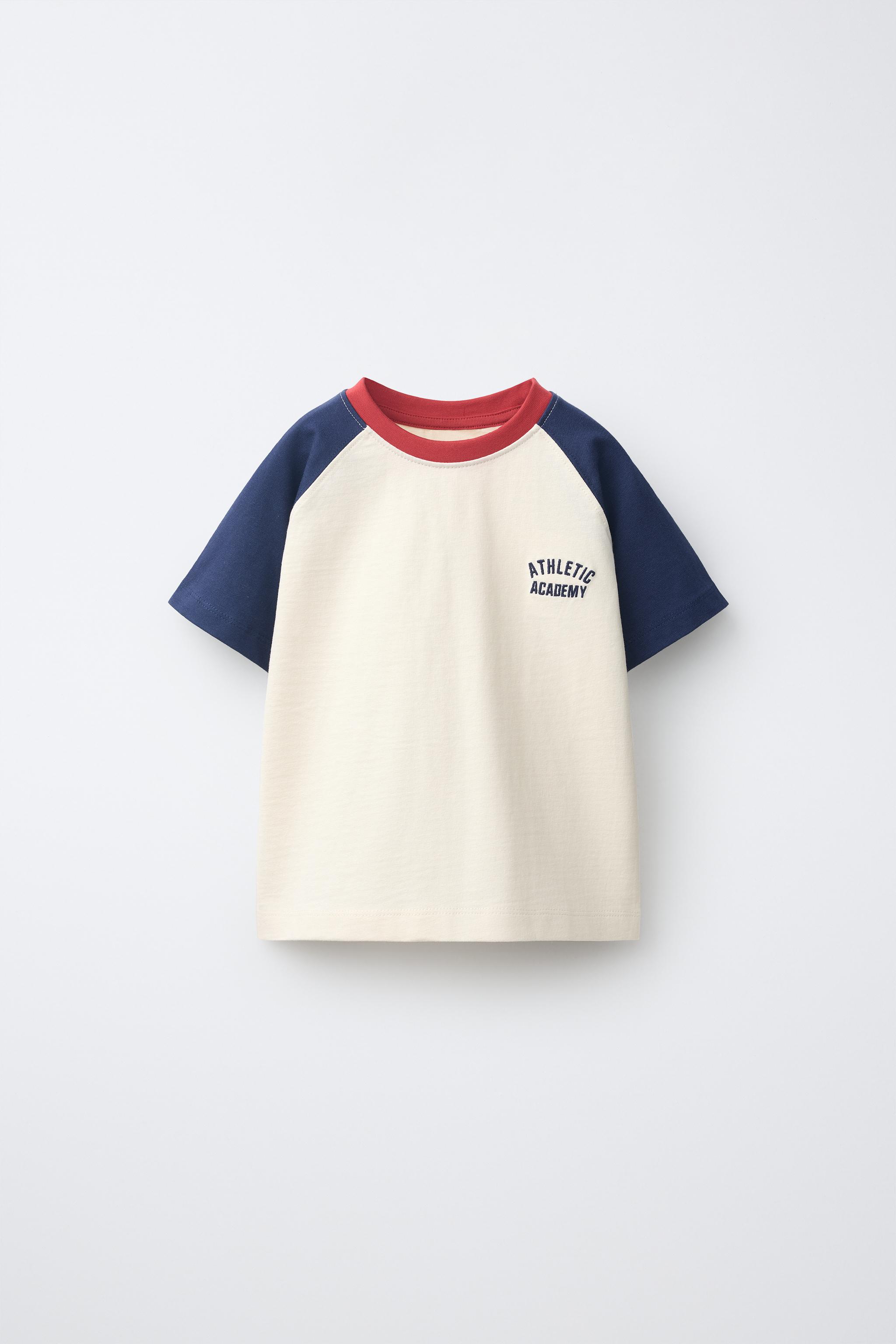 EMBROIDERED RAGLAN T-SHIRT — Navy blue