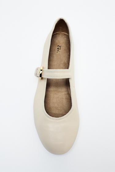 SOFT LEATHER BALLET FLATS - White by Zara