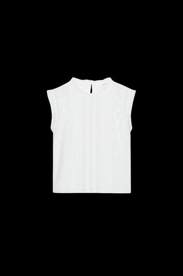 Zara ZW COLLECTION LACE TRIM SLEEVELESS BLOUSE - Oyster-white - Image 0