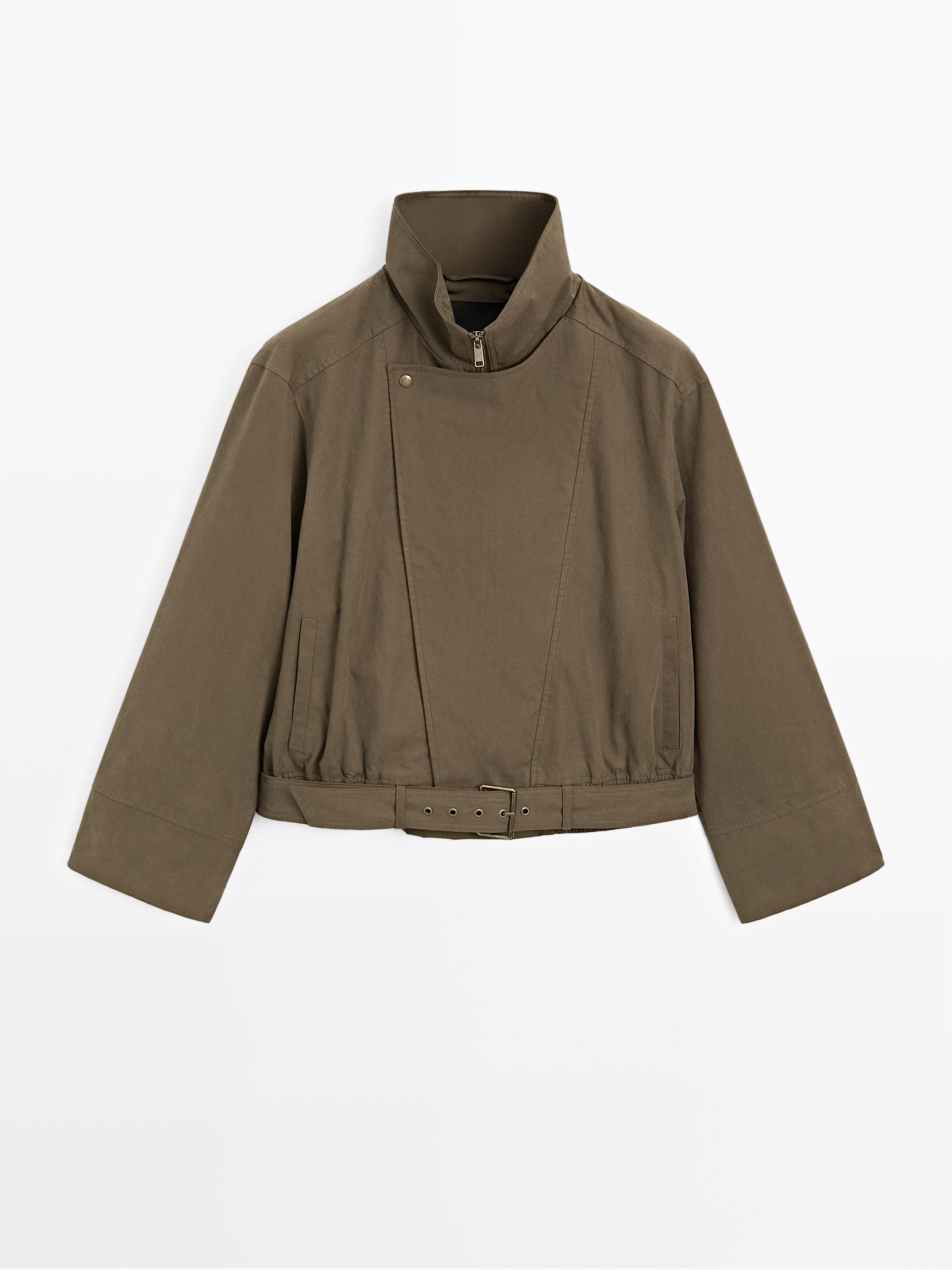 Cotton blend jacket with belt detail