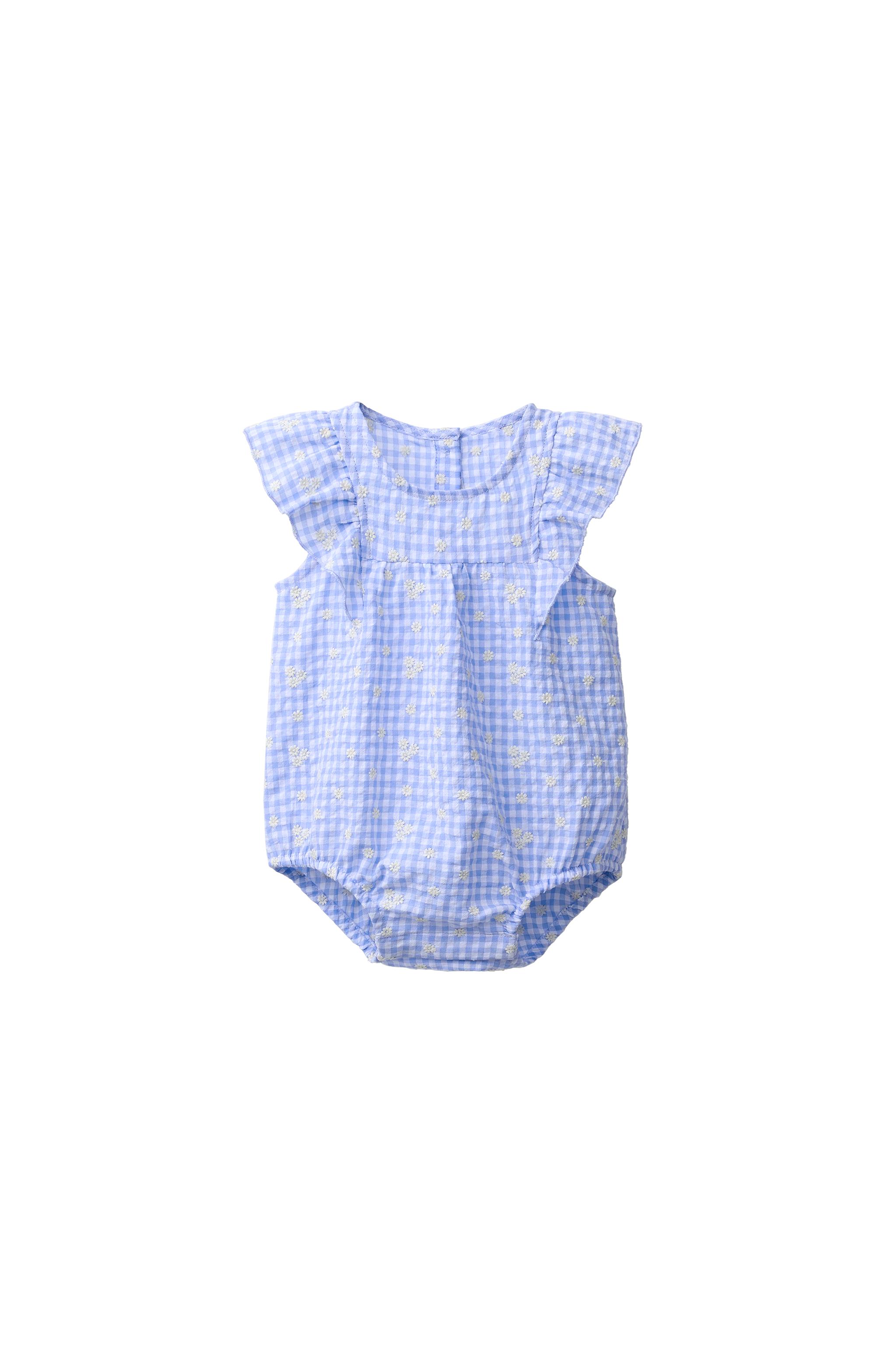EMBROIDERED DAISY GINGHAM ROMPER - Blue | ZARA Canada