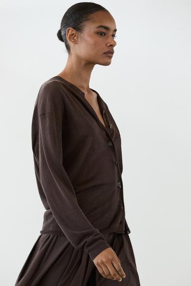 Zara Linen blend cardigan with button detail - Brown