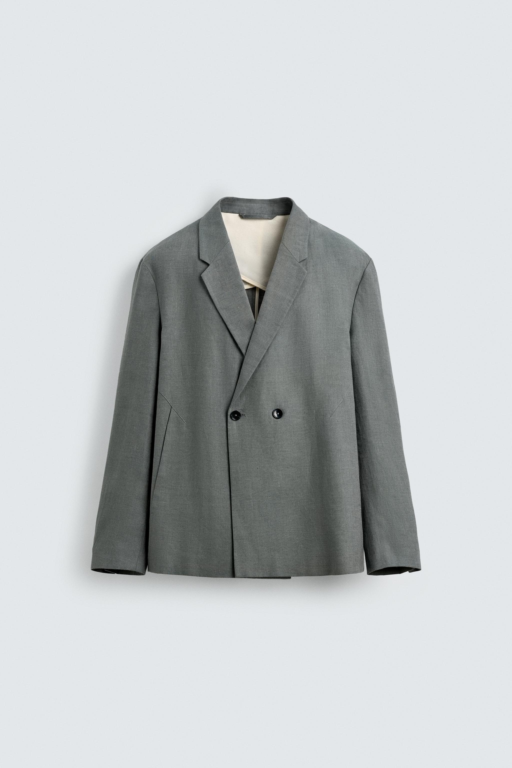 100% LINEN DOUBLE BREASTED SUIT BLAZER - Washed green | ZARA