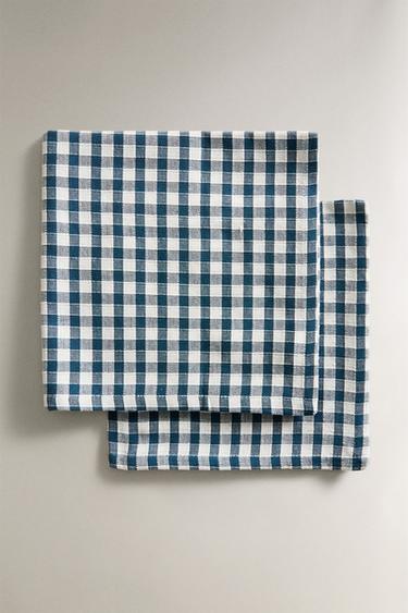 Zara GINGHAM COTTON NAPKINS (SET OF 2) - Blue - Image 0
