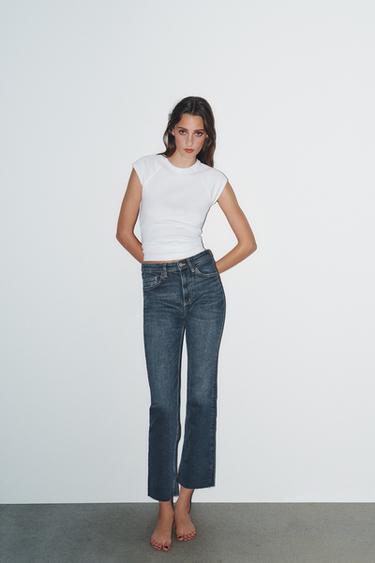 JEANS TRF CROPPED FLARE TIRO ALTO - Marino de Zara
