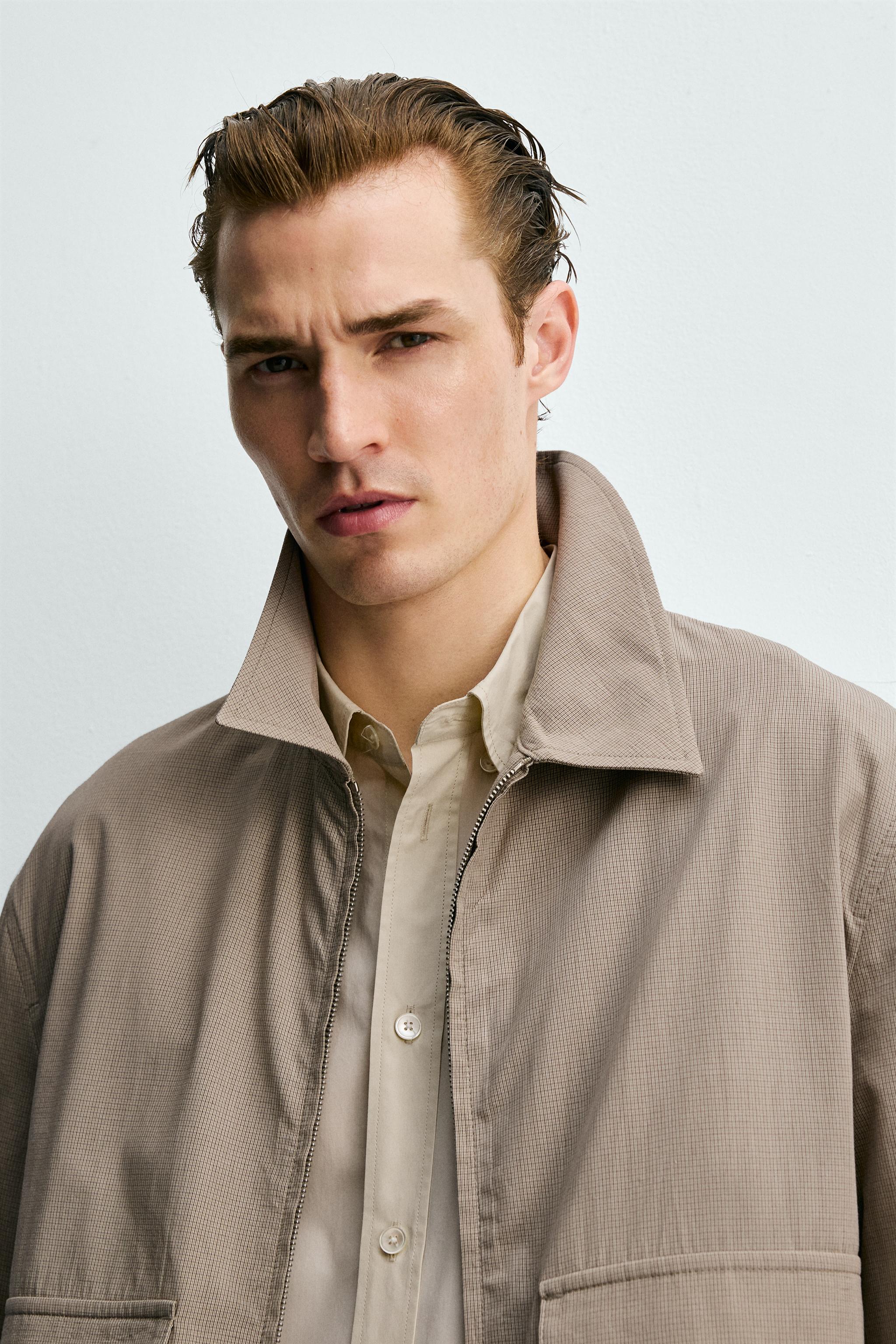RELAXED FIT PLAID TEXTURED JACKET - Beige | ZARA United States