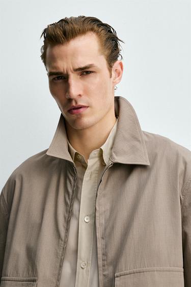BLOUSON RELAXED FIT À CARREAUX TEXTURÉ - Beige de Zara - Image 5
