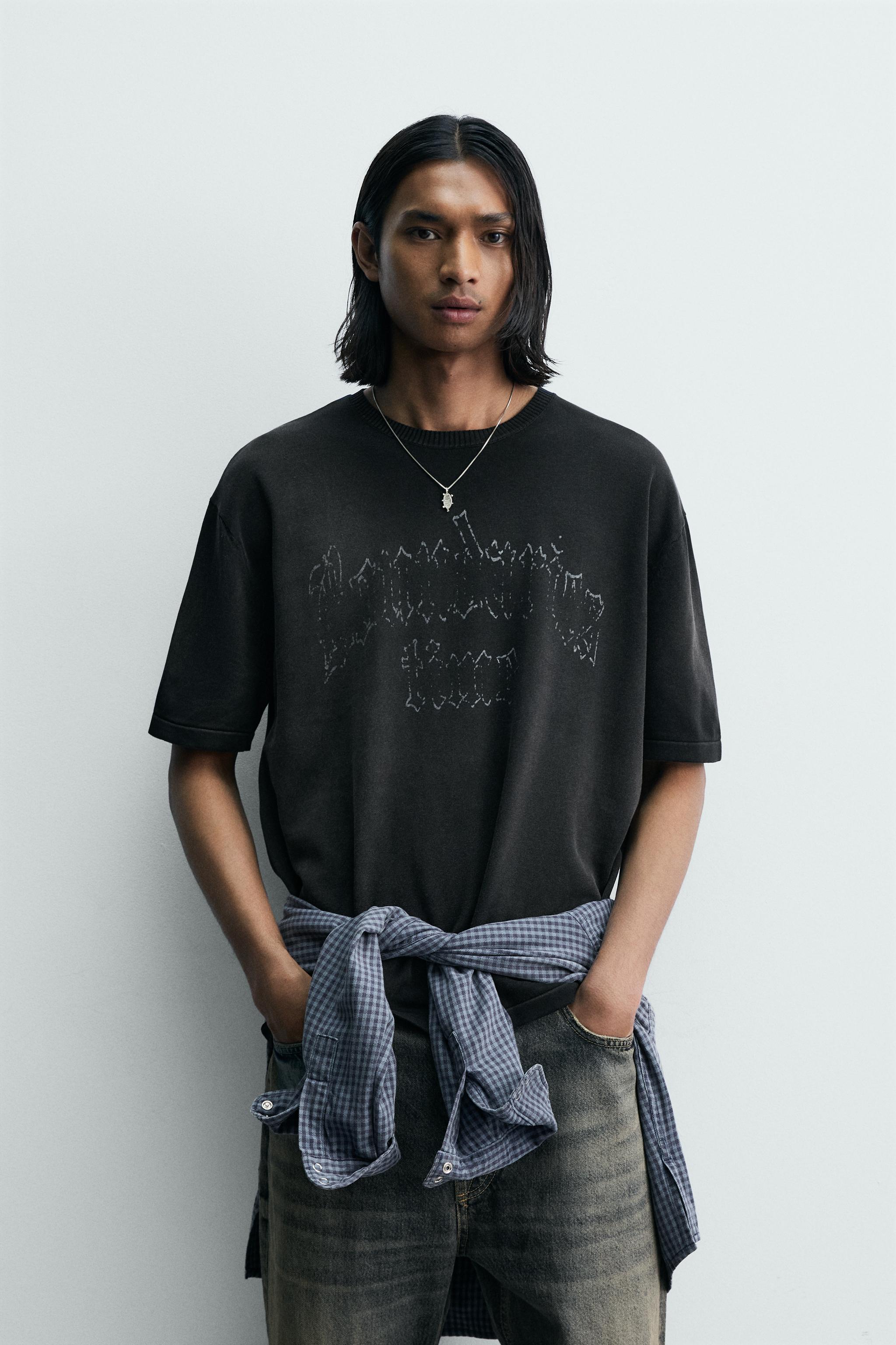 ウォッシュド加工ニットTシャツ - ブラック | ZARA Japan / 日本