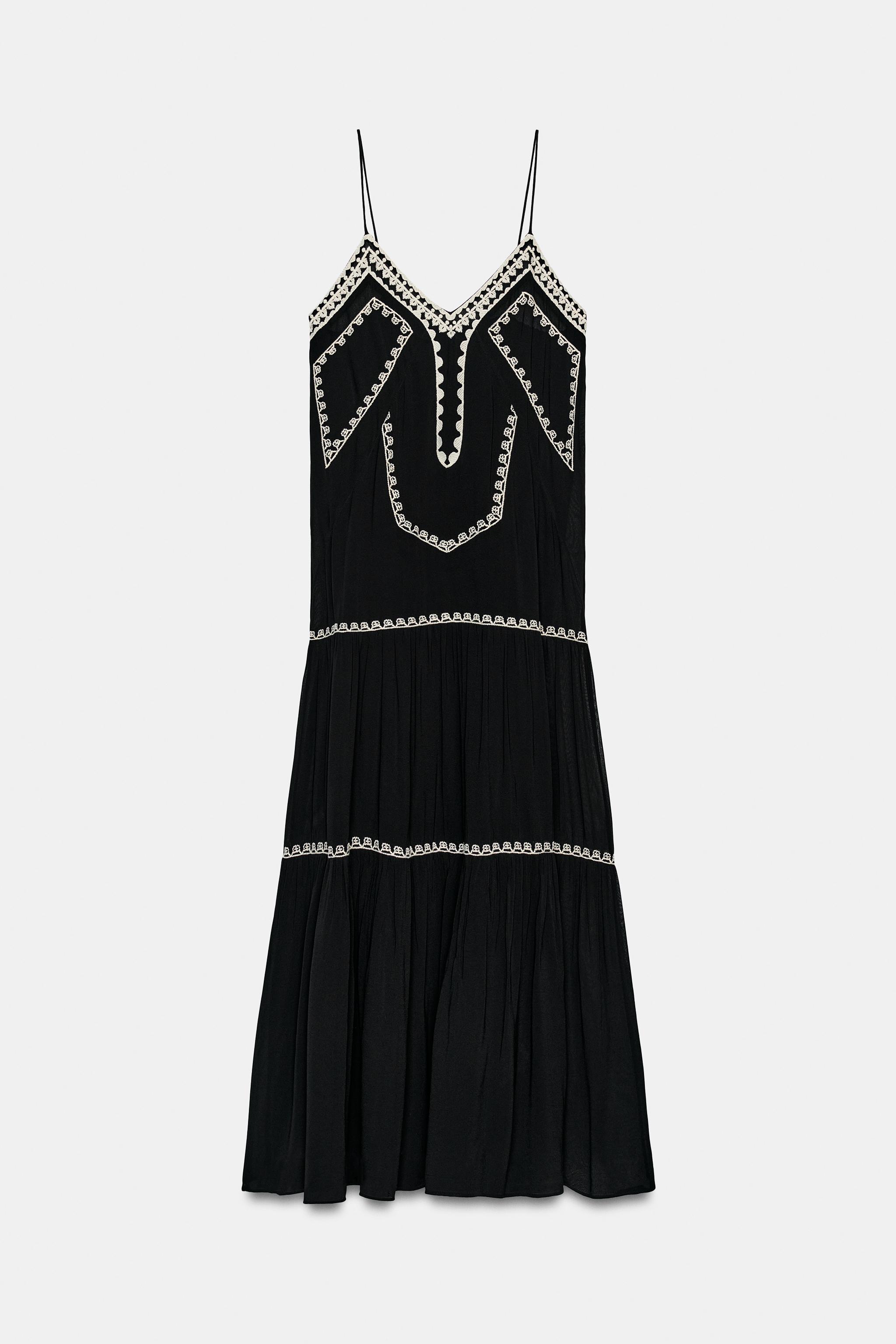 ZW COLLECTION EMBROIDERED LONG DRESS - Black / White | ZARA United States ZW COLLECTION EMBROIDERED LONG DRESS - Black / White | ZARA United States