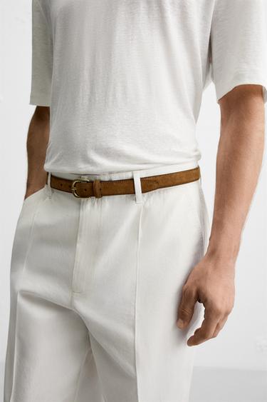 CEINTURE EN CUIR CROÛTE DE CUIR - Marron clair de Zara - Image 1