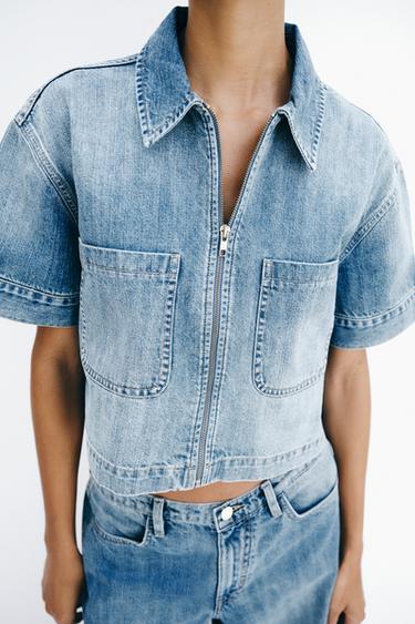 CHEMISE Z1975 EN DENIM À MANCHES COURTES - Bleu moyen de Zara - Image 3