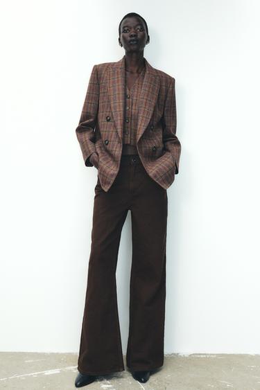 Zara PLAID DOUBLE BREASTED BLAZER - Maroon - Image 0