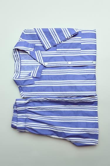 6-14 JAHRE/ SCHLAFANZUG-HEMD UND BERMUDA MIT STREIFEN - Blau von Zara