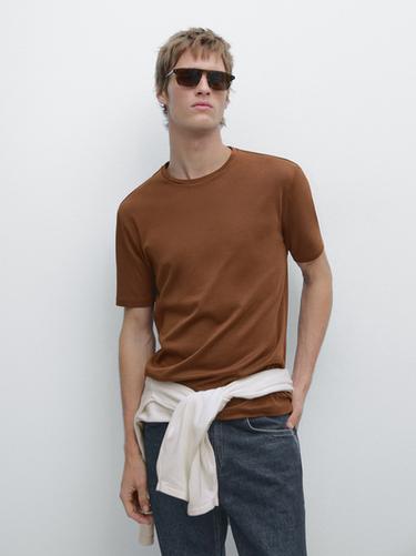 Zara Short sleeve cotton blend T-shirt - Russet