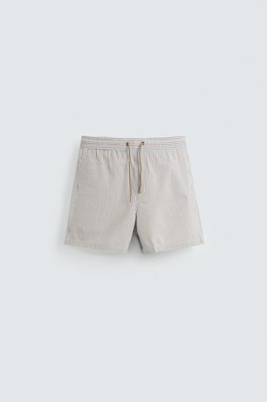 SEERSUCKER-BADESHORTS IN MITTLERER LÄNGE - Braunblau von Zara - Bild 0