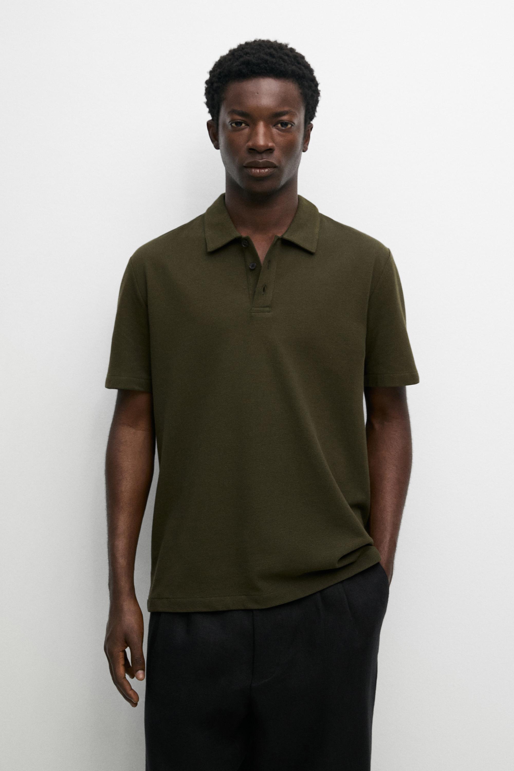 Micro-textured cotton blend polo shirt