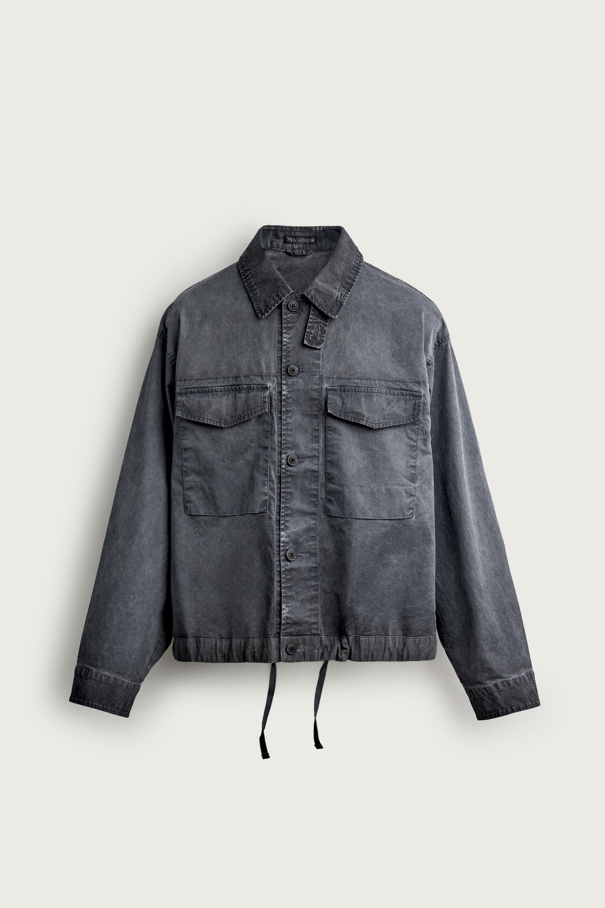 WASHED EFFECT CROPPED JACKET — Light indigo