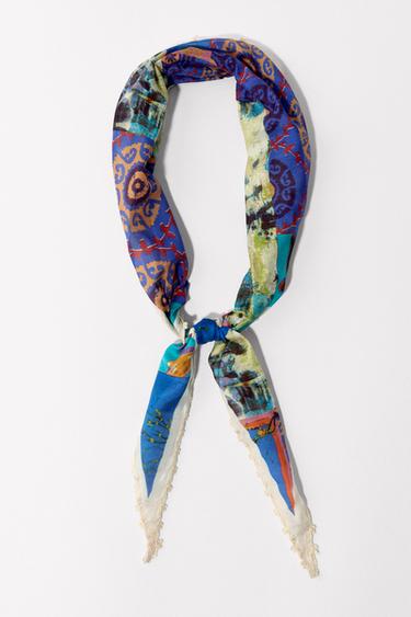 Zara PRINTED TRIM BANDANA - Blue