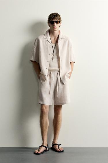 CALÇÕES BERMUDA RELAXED FIT 100% LINHO - Bege-claro da Zara - Imagem 0