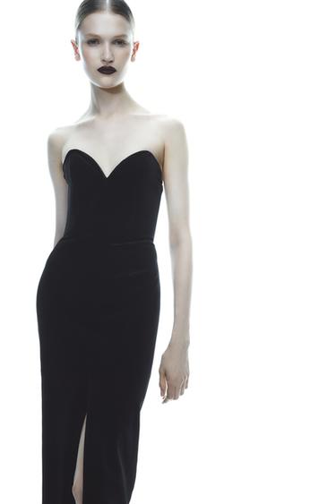 Zara VELVET MIDI DRESS ZW COLLECTION - Black