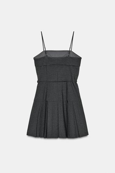 Zara 條紋短版打褶洋裝 - 深灰色