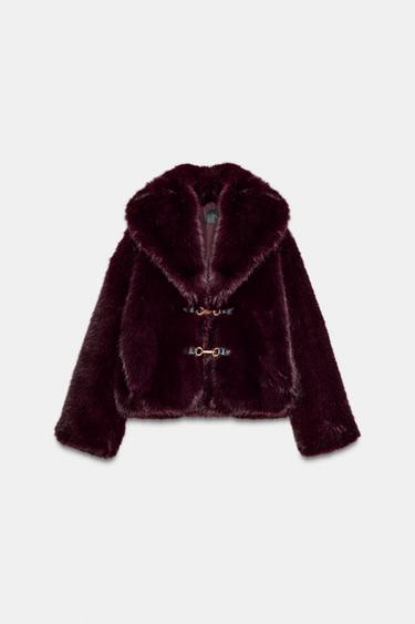 MANTEAU COURT EFFET FOURRURE AVEC BRANDENBOURGS - Bordeaux de Zara