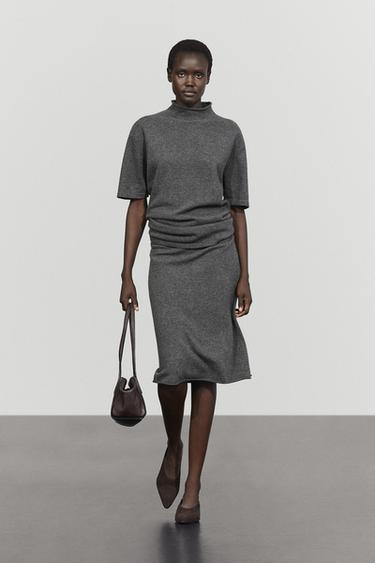Wool-blend knit mock neck sweater — Mid-gray 1