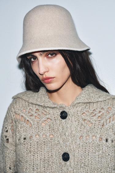 Zara CONTRAST WOOL HAT - Ecru