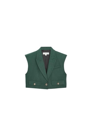 Zara SHORT VEST WITH FLAPS - Dark green