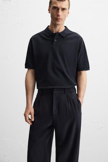 WASHED TEXTURED PIQUÉ POLO SHIRT - Navy blue by Zara - Image 5