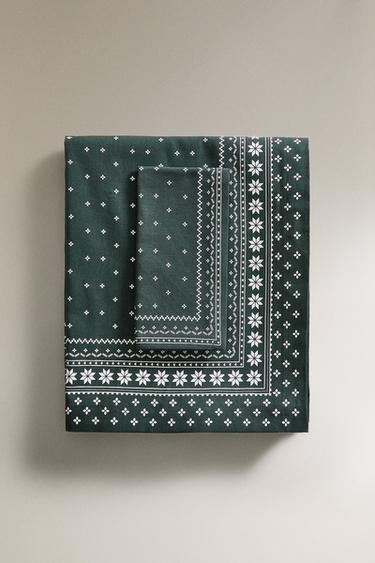 COTTON CHRISTMAS WINTER TABLECLOTH - Green by Zara