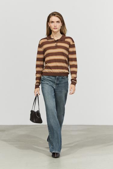 Zara Striped polo sweater - Toffee - Image 0
