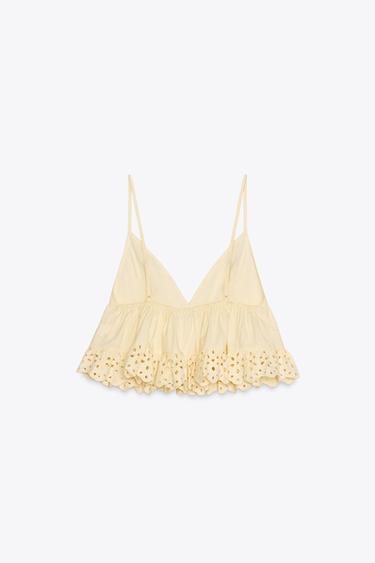 TOP POPELINE BRODÉ - Crème de Zara - Image 6