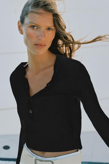 Zara 鈕扣領針織衫 - 黑色