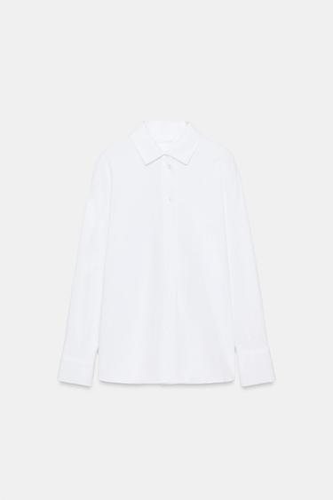 100% COTTON BUTTON-UP SHIRT - white by Zara - Image 0