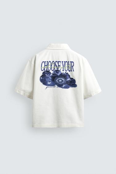 CAMISA LAVADA ESTAMPADO COMBINADO - Blanco de Zara