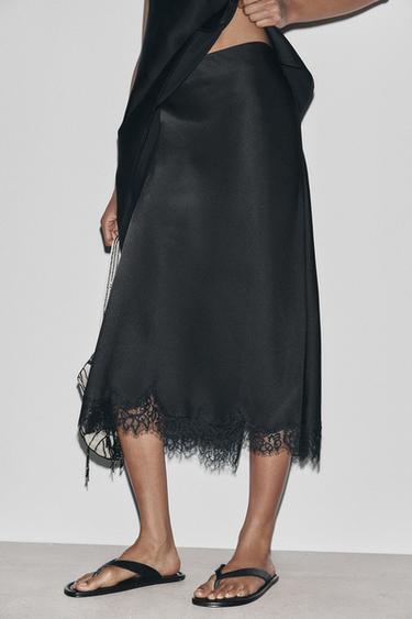 FALDA SATINADA ENCAJE ZW COLLECTION - Negro de Zara