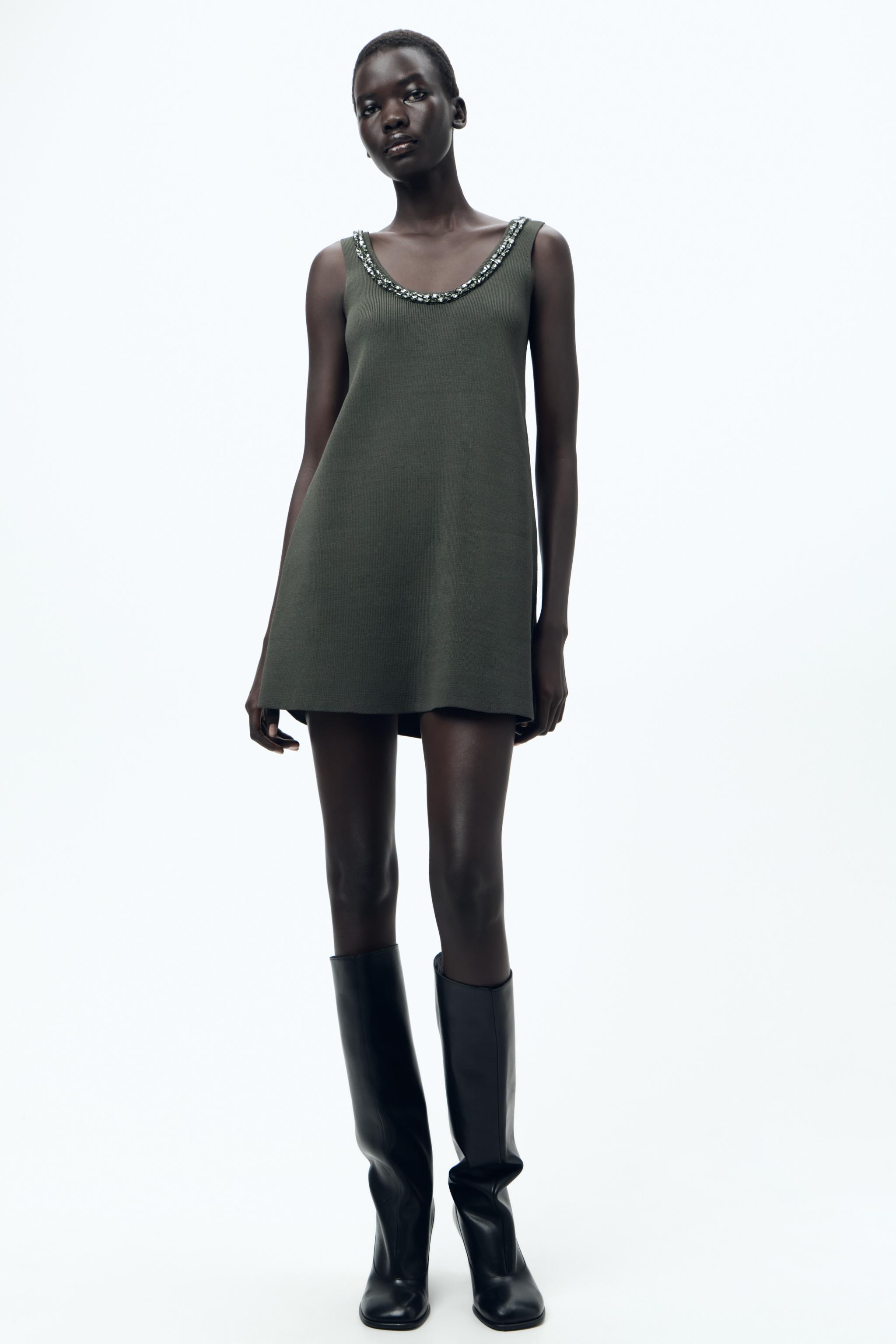 PLAIN KNIT DRESS WITH JEWEL BEADING - Green | ZARA United States