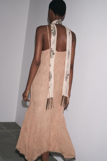 ZW COLLECTION EMBROIDERED ASYMMETRIC DRESS - Beige-pink by Zara - Image 3